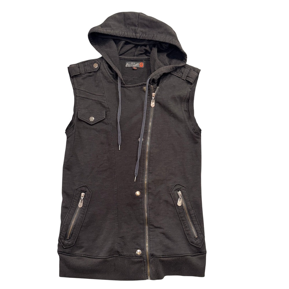 G by Guess Mens Sleeveless Full Zip Hoodie Vest Charcoal Gray Size M 000068